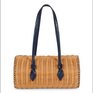 Pamela Munson Agatha Rattan & Croc-Embossed Leather Shoulder Bag